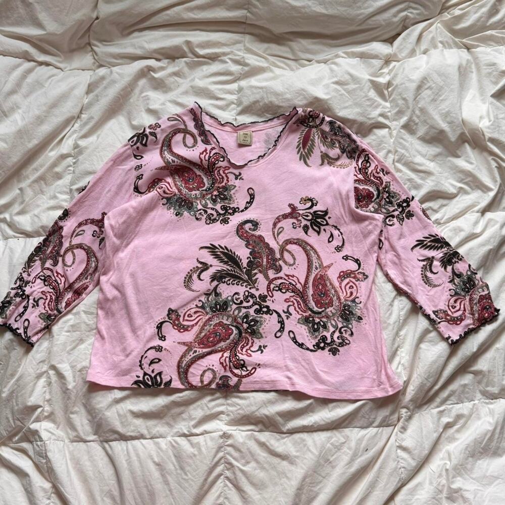 Jess & Jane womens XL Y2k pink paisley long sleeve ruffle whimsy fairy boho